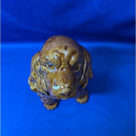 Brown Ceramic Cocker Spaniel Dog Figurine with Glass Eyes - Picture 6 of 7